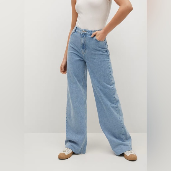 Mango MNG | Wide Leg High Rise Jeans Raw Frayed Hem - Picture 1 of 9